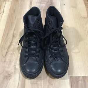 Converse All Black Leather Hi-Tops Size 6.5 / 8.5